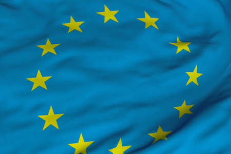 Detailed 3D rendering closeup of the flag of the European Union.  Flag has a detailed realistic...