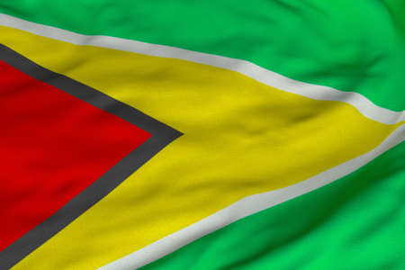 Detailed 3D rendering closeup of the flag of Guyana.  Flag has a detailed realistic fabric texture and an accurate design and colors.の写真素材