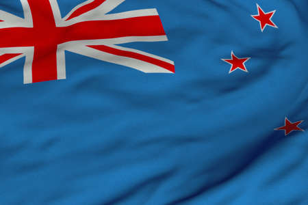 Detailed 3D rendering closeup of the flag of New Zealand.  Flag has a detailed realistic fabric texture and an accurate design and colors.の写真素材