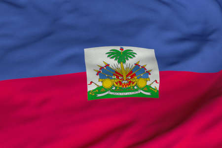 Detailed 3D rendering closeup of the state flag of Haiti.  Flag has a detailed realistic fabric texture and an accurate design and colors.の写真素材