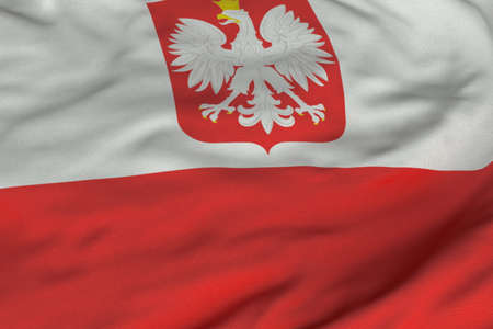 Detailed 3D rendering closeup of the state flag of Poland.  Flag has a detailed realistic fabric texture and an accurate design and colors.の写真素材