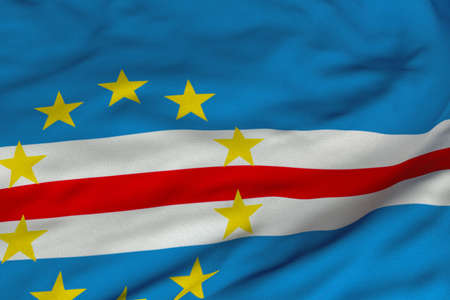 Detailed 3D rendering closeup of the flag of Cape Verde.  Flag has a detailed realistic fabric texture and an accurate design and colors.の写真素材