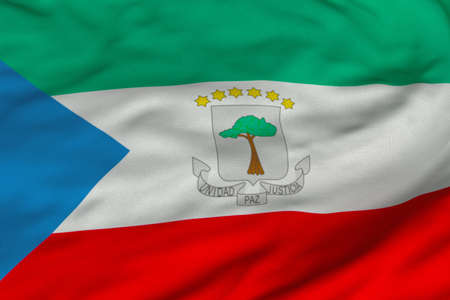 Detailed 3D rendering closeup of the flag of Equatorial Guinea.  Flag has a detailed realistic fabric texture and an accurate design and colors.の写真素材