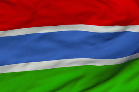 Detailed 3D rendering closeup of the flag of the Gambia.  Flag has a detailed realistic fabric texture and an accurate design and colors.の写真素材
