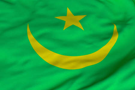 Detailed 3D rendering closeup of the flag of Mauritania.  Flag has a detailed realistic fabric texture and an accurate design and colors.の写真素材