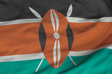Detailed 3D rendering closeup of the flag of Kenya.  Flag has a detailed realistic fabric texture and an accurate design and colors.の写真素材