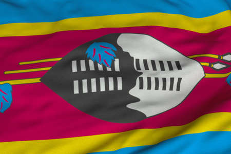 Detailed 3D rendering closeup of the flag of Swaziland.  Flag has a detailed realistic fabric texture and an accurate design and colors.の写真素材