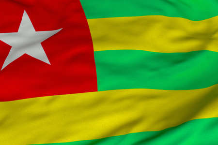 Detailed 3D rendering closeup of the flag of Togo.  Flag has a detailed realistic fabric texture and an accurate design and colors.の写真素材