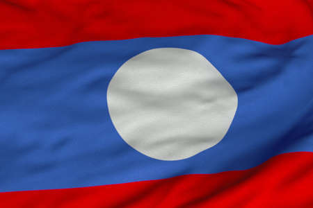 Detailed 3D rendering closeup of the flag of Laos.  Flag has a detailed realistic fabric texture and an accurate design and colors.の写真素材