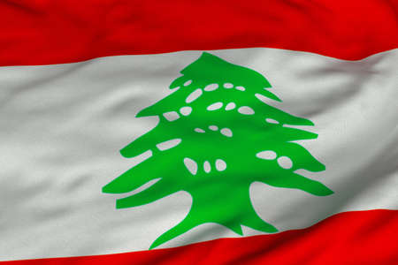 Detailed 3D rendering closeup of the flag of Lebanon.  Flag has a detailed realistic fabric texture and an accurate design and colors.の写真素材