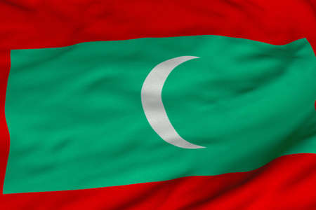 Detailed 3D rendering closeup of the flag of the Maldives.  Flag has a detailed realistic fabric texture and an accurate design and colors.の写真素材