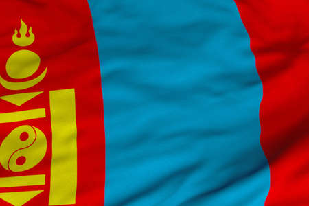 Detailed 3D rendering closeup of the flag of Mongolia.  Flag has a detailed realistic fabric texture and an accurate design and colors.の写真素材