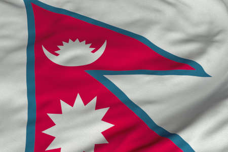 Detailed 3D rendering closeup of the flag of Nepal.  Flag has a detailed realistic fabric texture and an accurate design and colors.の写真素材