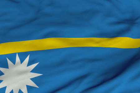 Detailed 3D rendering closeup of the flag of Nauru.  Flag has a detailed realistic fabric texture and an accurate design and colors.の写真素材