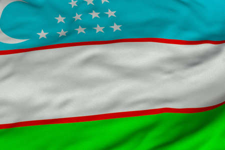 Detailed 3D rendering closeup of the flag of Uzbekistan.  Flag has a detailed realistic fabric texture and an accurate design and colors.の写真素材