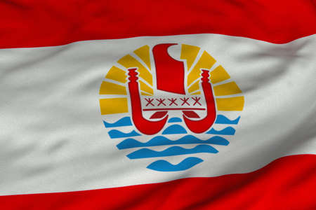 Detailed 3D rendering closeup of the flag of French Polynesia.  Flag has a detailed realistic fabric texture and an accurate design and colors.の写真素材
