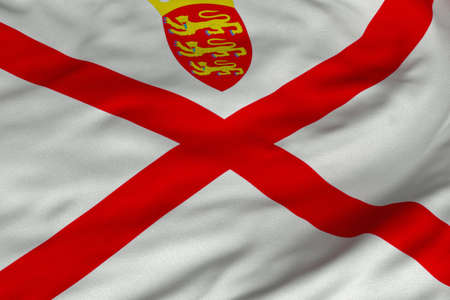 Detailed 3D rendering closeup of the flag of Jersey.  Flag has a detailed realistic fabric texture and an accurate design and colors.の写真素材