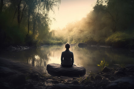 Tranquil Serenity: Conceptual Image of a Person Meditating in a Natural Settingの素材