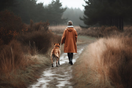 Loyal Companions: Heartwarming Image of a Person Walking Their Beloved Dogの素材