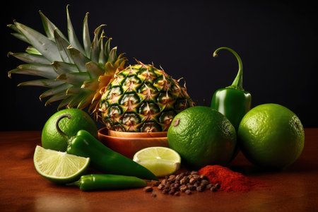 Tropical Heat: Studio Photo of Pineapple and Jalapeno for Flavorful Recipesの素材