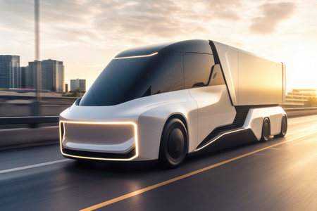 Sustainable Transport: Futuristic Electric Truck Leading the Wayの素材
