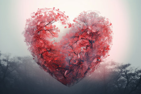 Love in Layers: Double Exposure Heart Symbolizing Passion and Connectionの素材