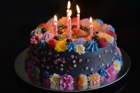 Delicious Birthday Cake with Colorful Sprinkles and Candlesの素材