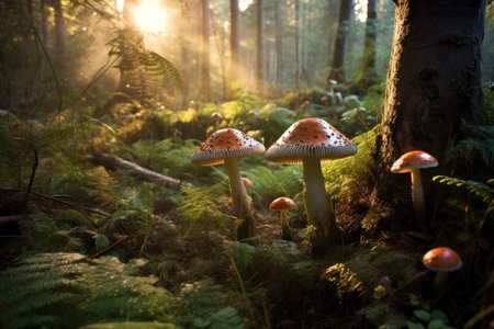 Mystical Fungi: Exquisite Mushroom Variety in a Lush Forestの素材