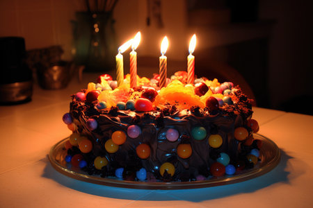Delicious Birthday Cake with Colorful Sprinkles and Candlesの素材