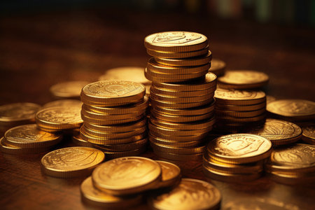 Fortune at Your Fingertips: A Heap of Glittering Golden Coinsの素材