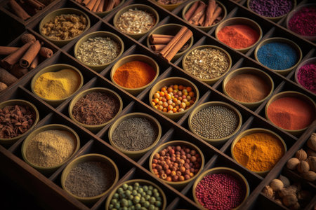 Spice Palette: Artistic Close-Up of Vibrant and Colorful Spicesの素材