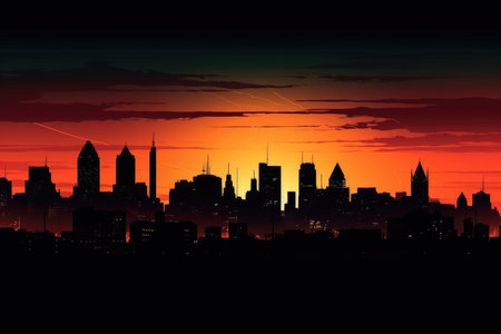 City Symphony: Vibrant Sunset Skyline in an Artistic Urban Compositionの素材
