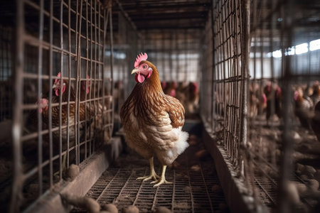 Illustrative View of a Chicken Raised in a Commercial Poultry Operationの素材