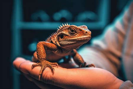 Connecting with Nature: Person Holding and Presenting a Captivating Reptileの素材