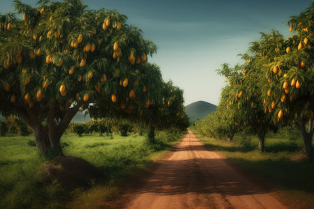 Bountiful Mango Farm - Acres of Thriving Mango Trees in Full Bloomの素材