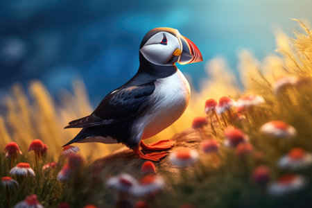 Captivating Close-Up Shot of a Puffin with Vibrant Feathersの素材