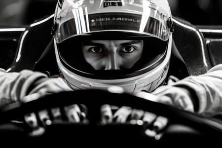 Intense Gaze: Capturing the Focused Eyes of a Race Car Driverの素材