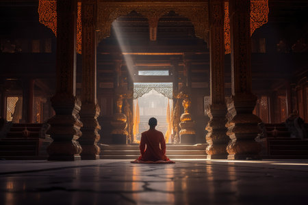 Witnessing the Enlightened State of a Guru Monk During Meditation in the Sacred Templeの素材