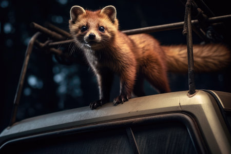 Exploring the Fearless Marten Scaling a Car's Hoodの素材