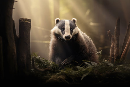 Honeybadger Thriving in the Lush Greenery of the Forestの素材