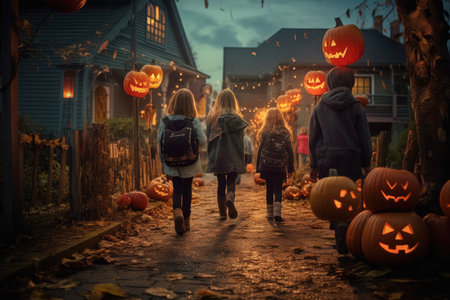 Children Embarking on Halloween Candy Adventureの素材