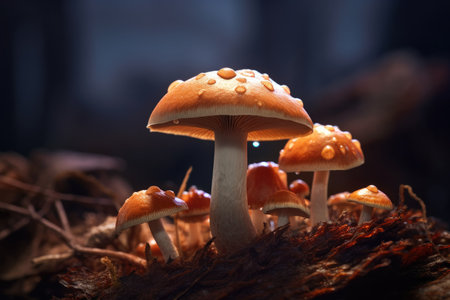 Majestic Button Mushroom in Full Bloom Amidst Lush Forestの素材