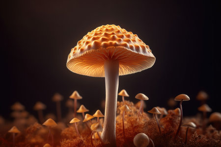 Majestic Button Mushroom in Full Bloom Amidst Lush Forestの素材