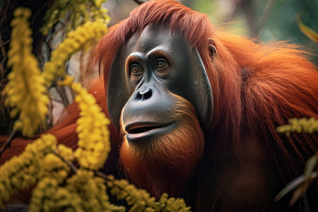 Forest Explorer: Agile Sumatran Orangutan Navigating the Treetopsの素材