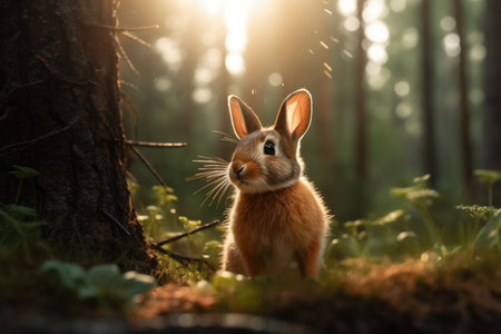 Nature's Delight: Cute Rabbit Exploring the Forest Habitatの素材