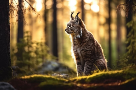 Wildcat Beauty: Stunning Lynx Roaming Freely in the Forestの素材