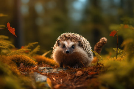 Wildlife in the Woods: Captivating Image of a Hedgehog in the Forestの素材
