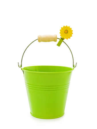Pretty garden bucket on whiteの写真素材