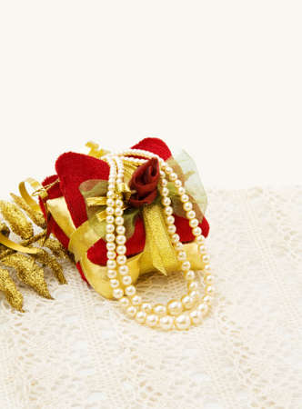 Christmas festive gifts and pearlsの写真素材