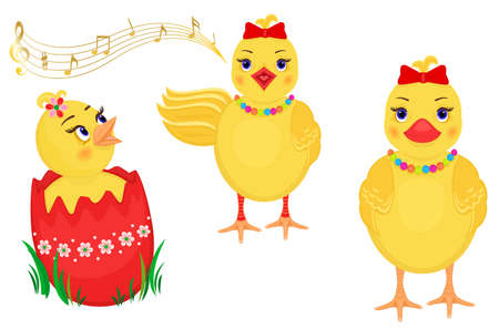 Easter design elements with three cute chicks. のイラスト素材